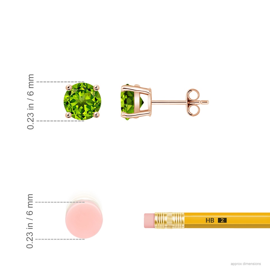 6mm AAAA Basket-Set Round Peridot Studs in Rose Gold ruler
