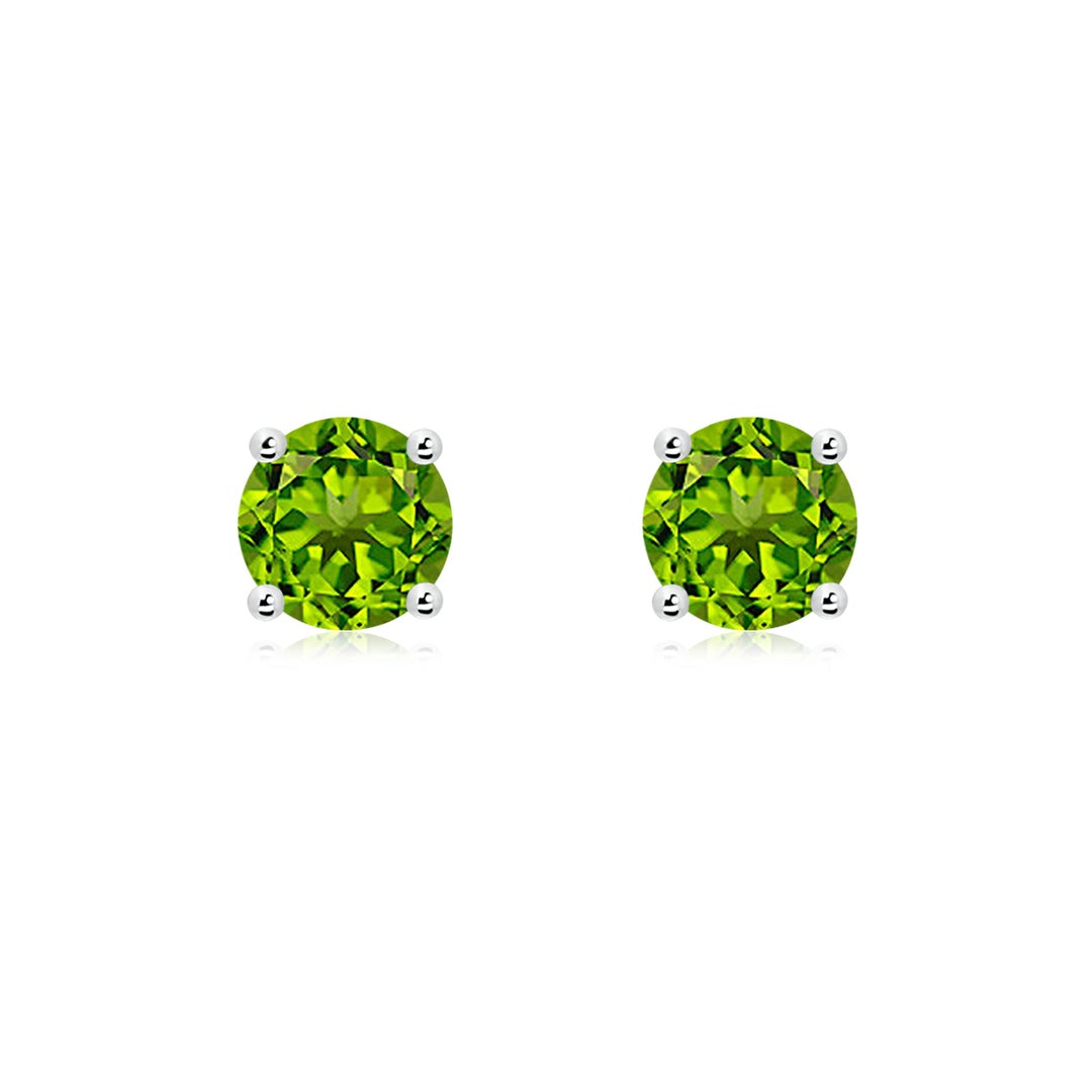 6mm Round Cut Natural Peridot Halo Stud Earrings