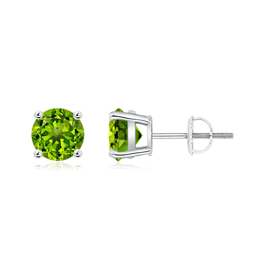 6mm AAAA Basket-Set Round Peridot Studs in White Gold 