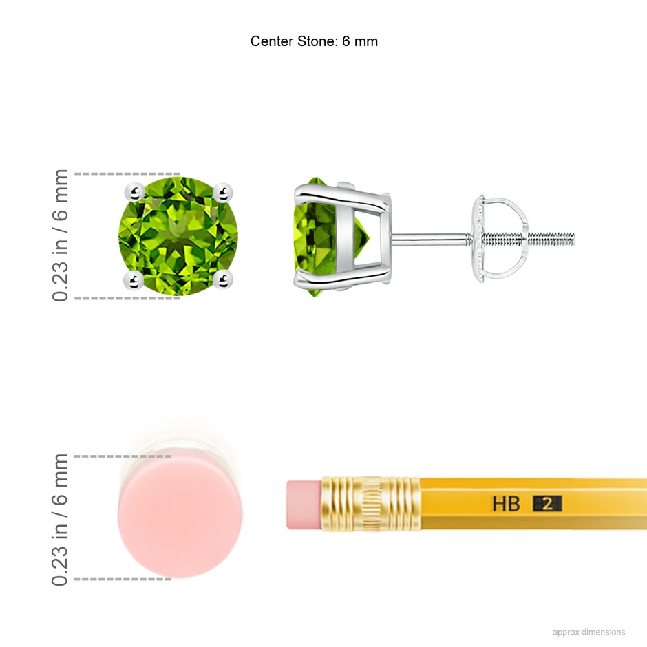 6mm AAAA Basket-Set Round Peridot Studs in White Gold ruler