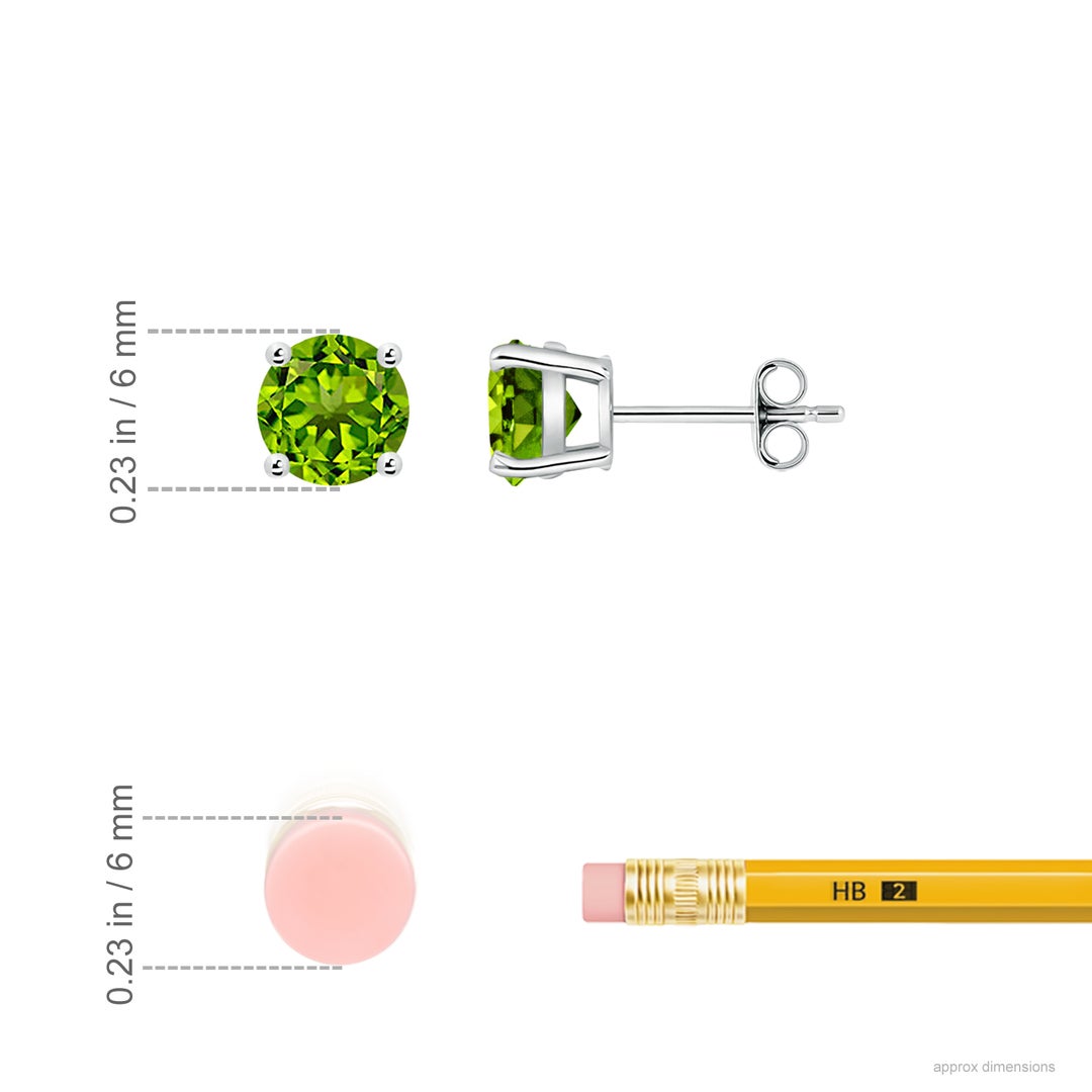 6mm AAAA Basket-Set Round Peridot Studs in White Gold - ruler