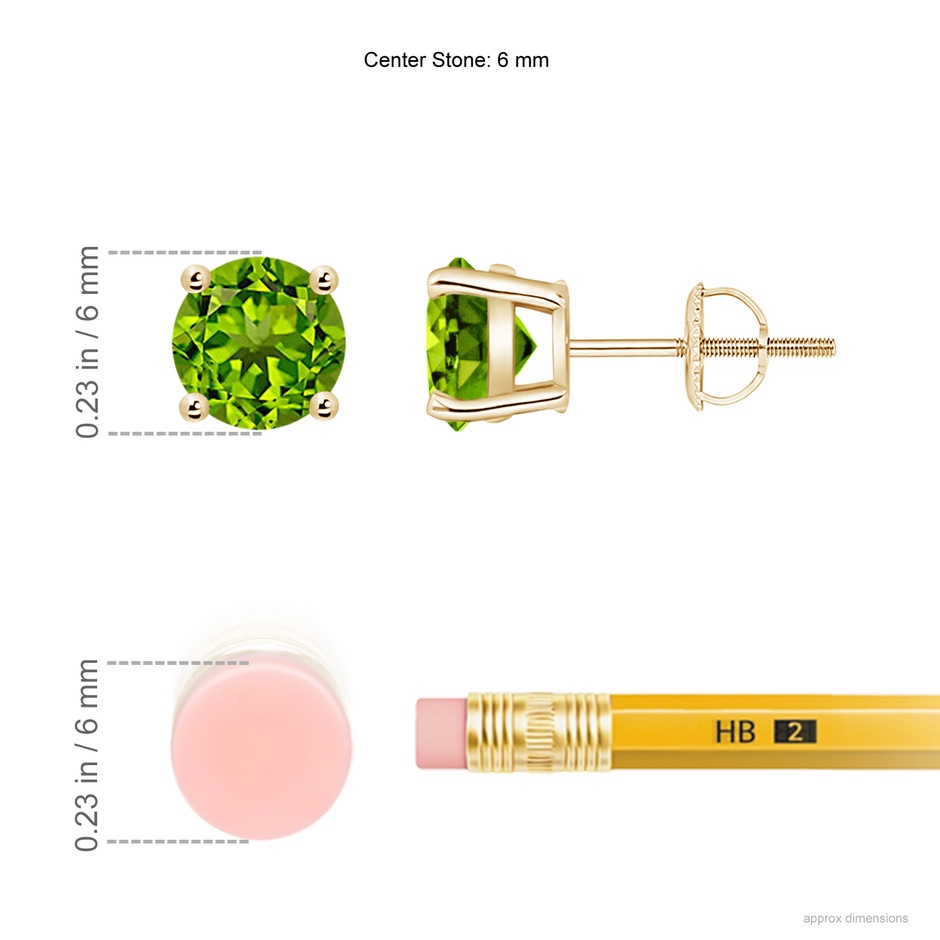 6mm AAAA Basket-Set Round Peridot Studs in Yellow Gold ruler