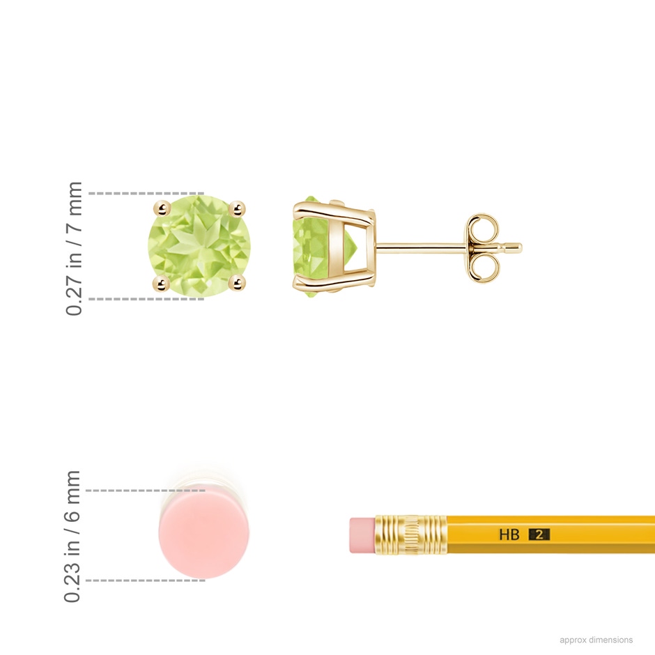 7mm A Basket-Set Round Peridot Studs in Yellow Gold ruler