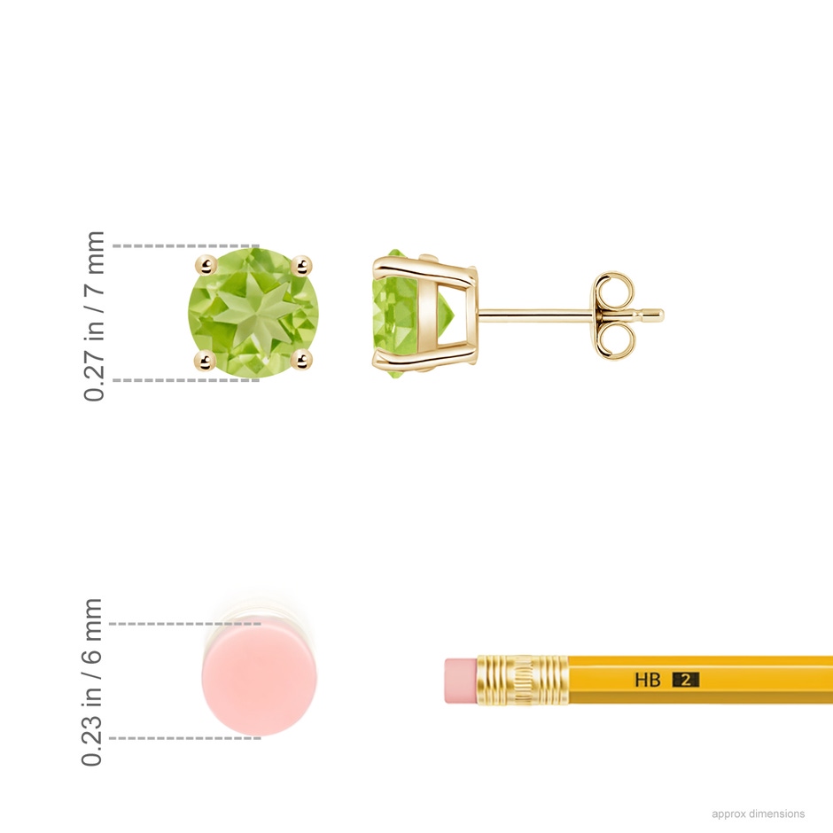 7mm AA Basket-Set Round Peridot Studs in Yellow Gold ruler