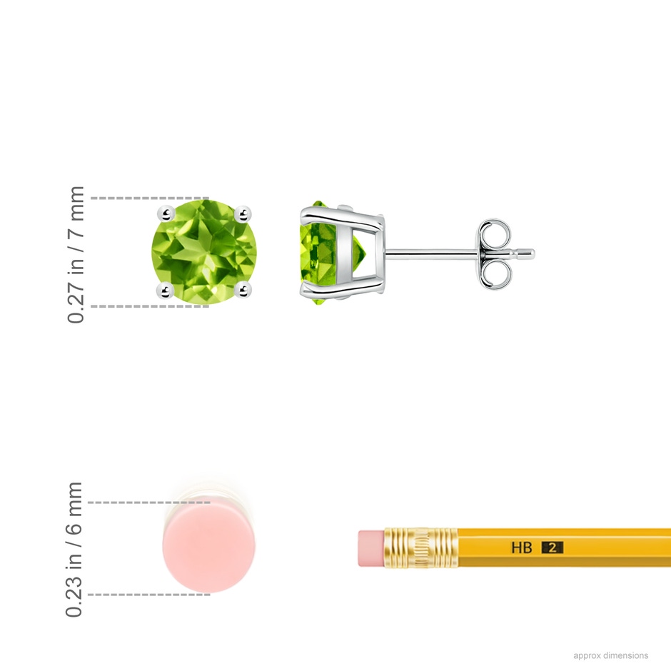 7mm AAA Basket-Set Round Peridot Studs in White Gold ruler