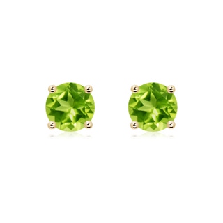 7mm AAA Basket-Set Round Peridot Studs in Yellow Gold