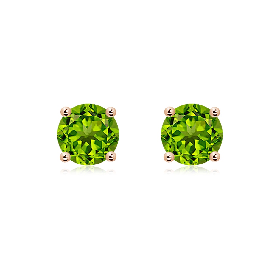 7mm AAAA Basket-Set Round Peridot Studs in Rose Gold 