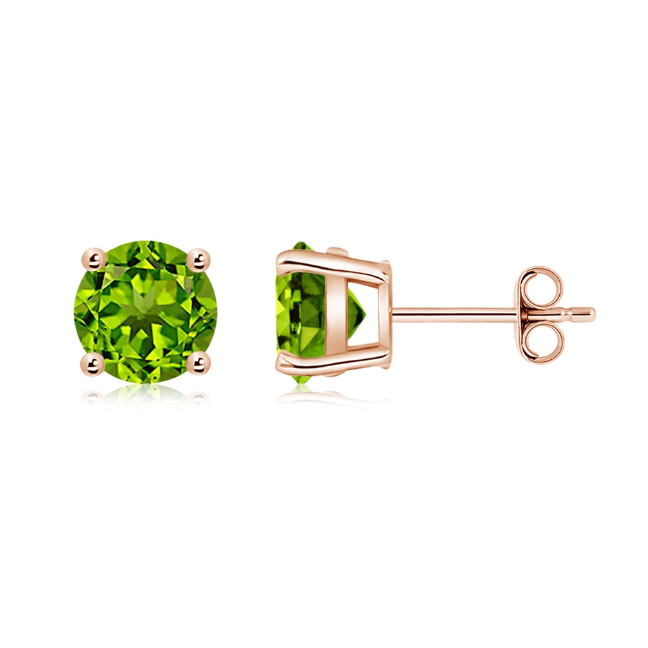 7mm AAAA Basket-Set Round Peridot Studs in Rose Gold side 199