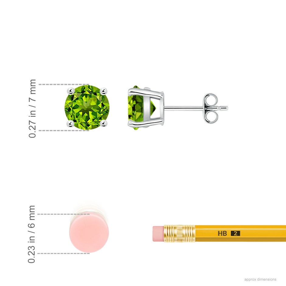 7mm AAAA Basket-Set Round Peridot Studs in S999 Silver ruler