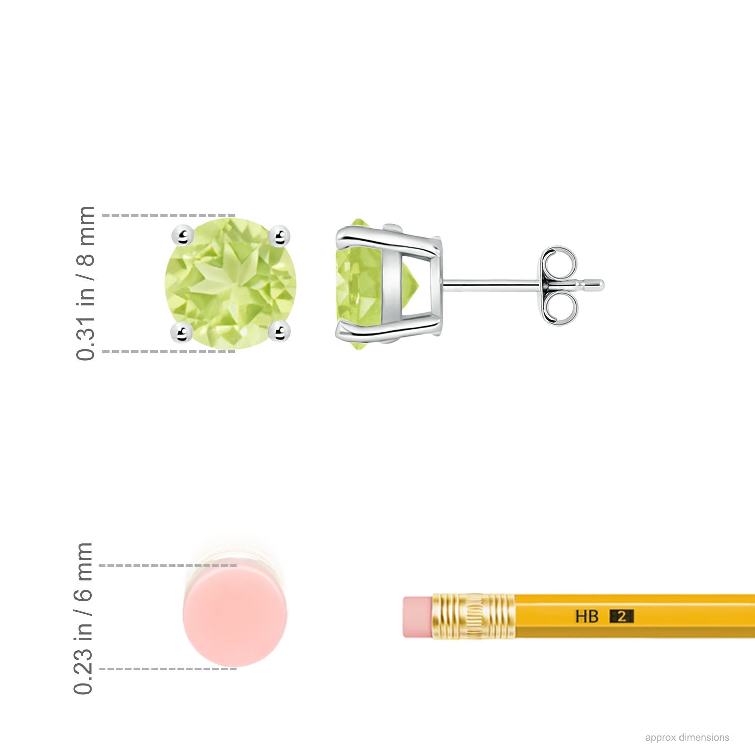 ANGARA Natural Peridot Stud Fine Earrings in 925 Sterling Silver (Size-8mm) - Picture 5 of 41