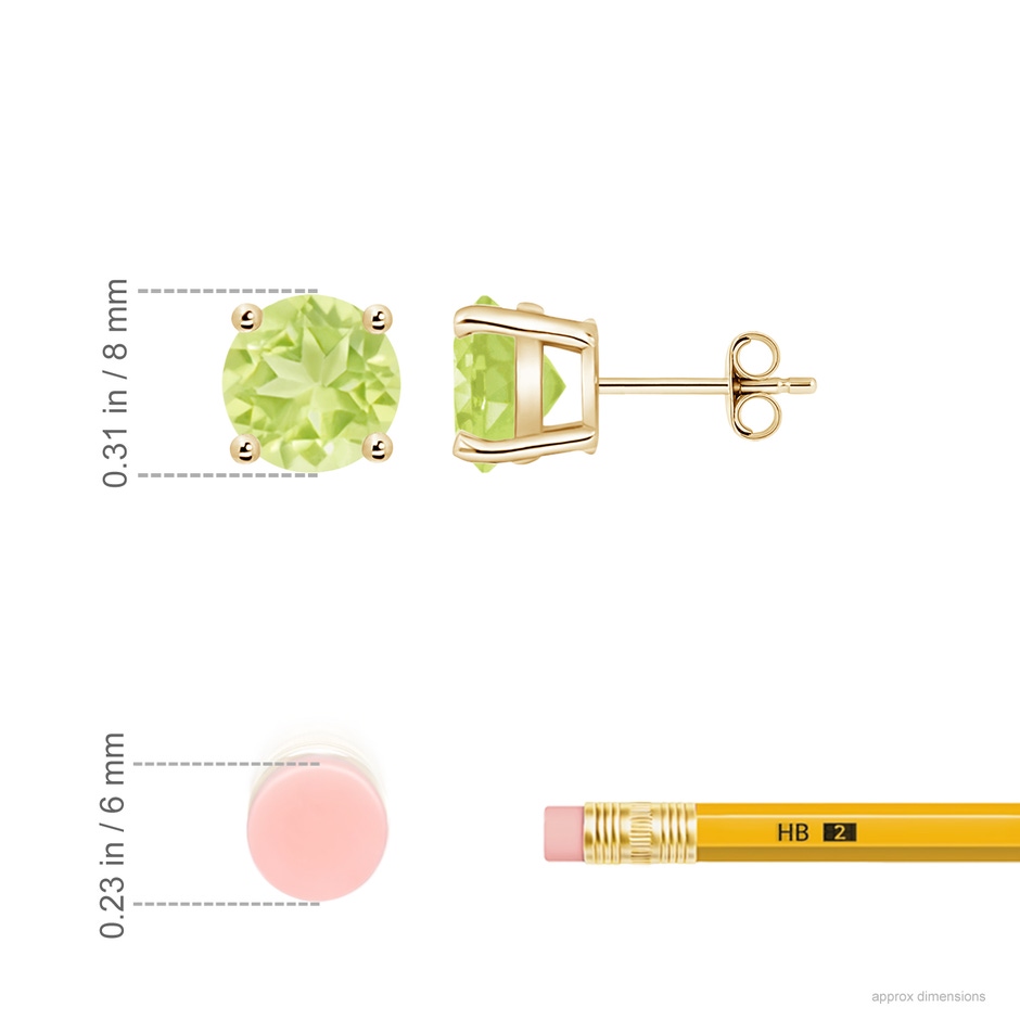 8mm A Basket-Set Round Peridot Studs in Yellow Gold ruler