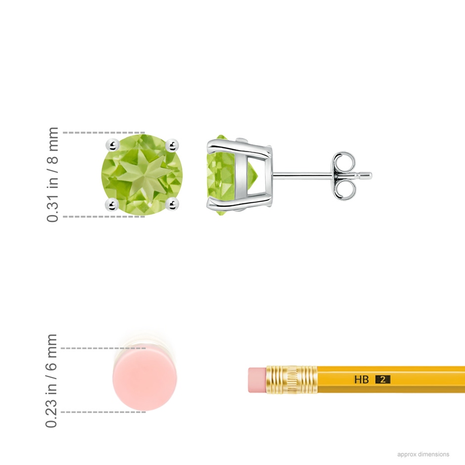 8mm AA Basket-Set Round Peridot Studs in White Gold ruler
