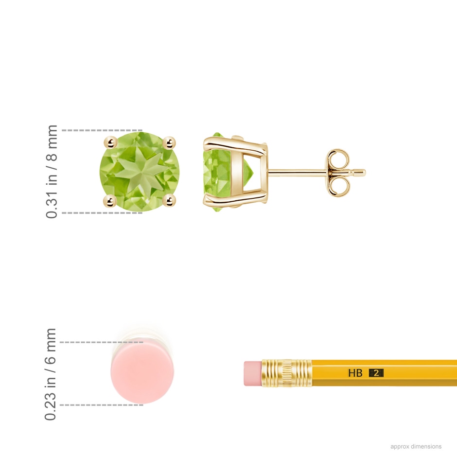 8mm AA Basket-Set Round Peridot Studs in Yellow Gold ruler