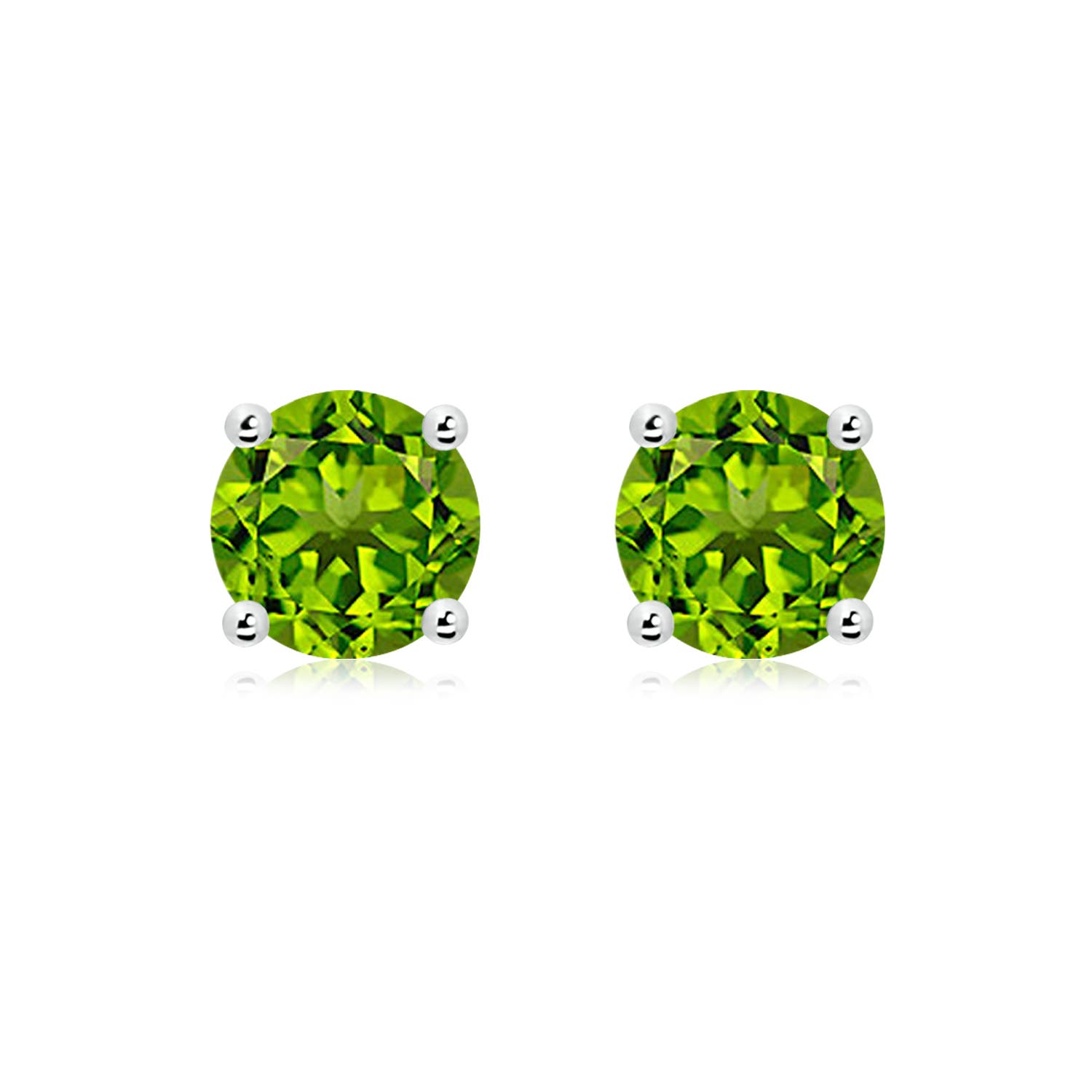 8mm AAAA Basket-Set Round Peridot Studs in 18K White Gold