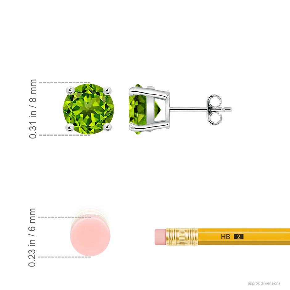 8mm AAAA Basket-Set Round Peridot Studs in P950 Platinum ruler