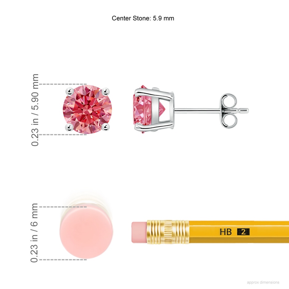 5.9mm AAAA Basket-Set Round Fancy Intense Pink Diamond Studs in White Gold ruler