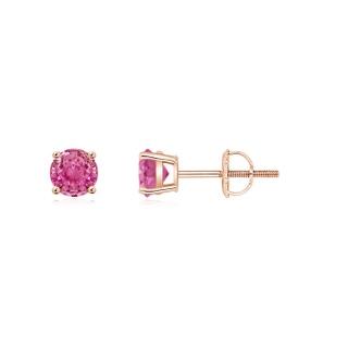 4mm AAA Basket-Set Round Pink Sapphire Studs in 9K Rose Gold