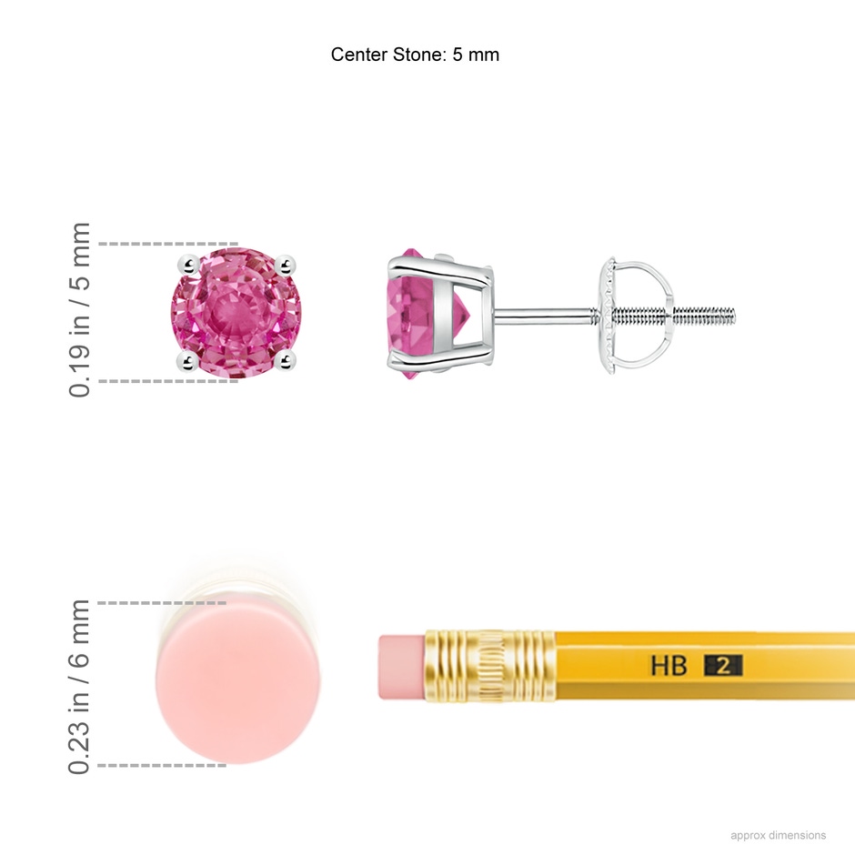 5mm AAA Basket-Set Round Pink Sapphire Studs in White Gold ruler