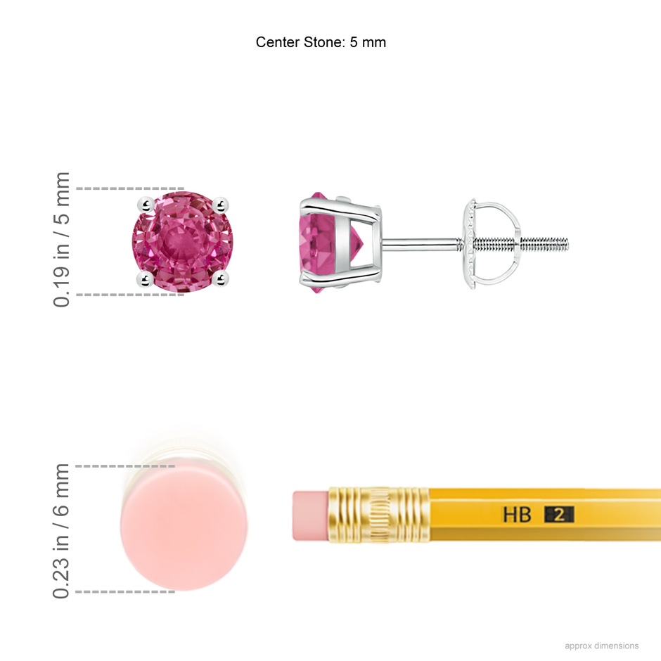 5mm AAAA Basket-Set Round Pink Sapphire Studs in White Gold ruler