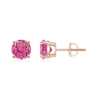 6mm AAA Basket-Set Round Pink Sapphire Studs in Rose Gold