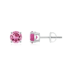 5mm AAA Basket-Set Round Pink Tourmaline Studs in White Gold