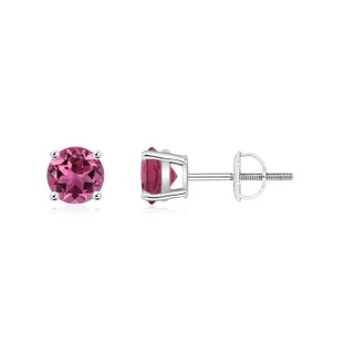 5mm AAAA Basket-Set Round Pink Tourmaline Studs in P950 Platinum