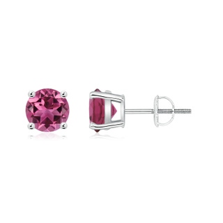 6mm AAAA Basket-Set Round Pink Tourmaline Studs in P950 Platinum