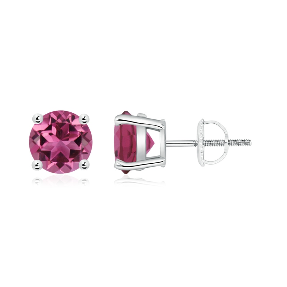 7mm AAAA Basket-Set Round Pink Tourmaline Studs in P950 Platinum 