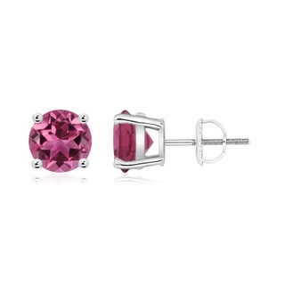 7mm AAAA Basket-Set Round Pink Tourmaline Studs in White Gold