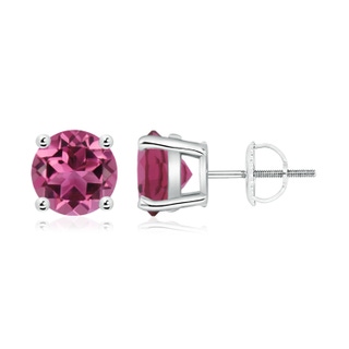 8mm AAAA Basket-Set Round Pink Tourmaline Studs in P950 Platinum