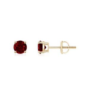 4mm AAAA Basket-Set Round Ruby Studs in 9K Yellow Gold