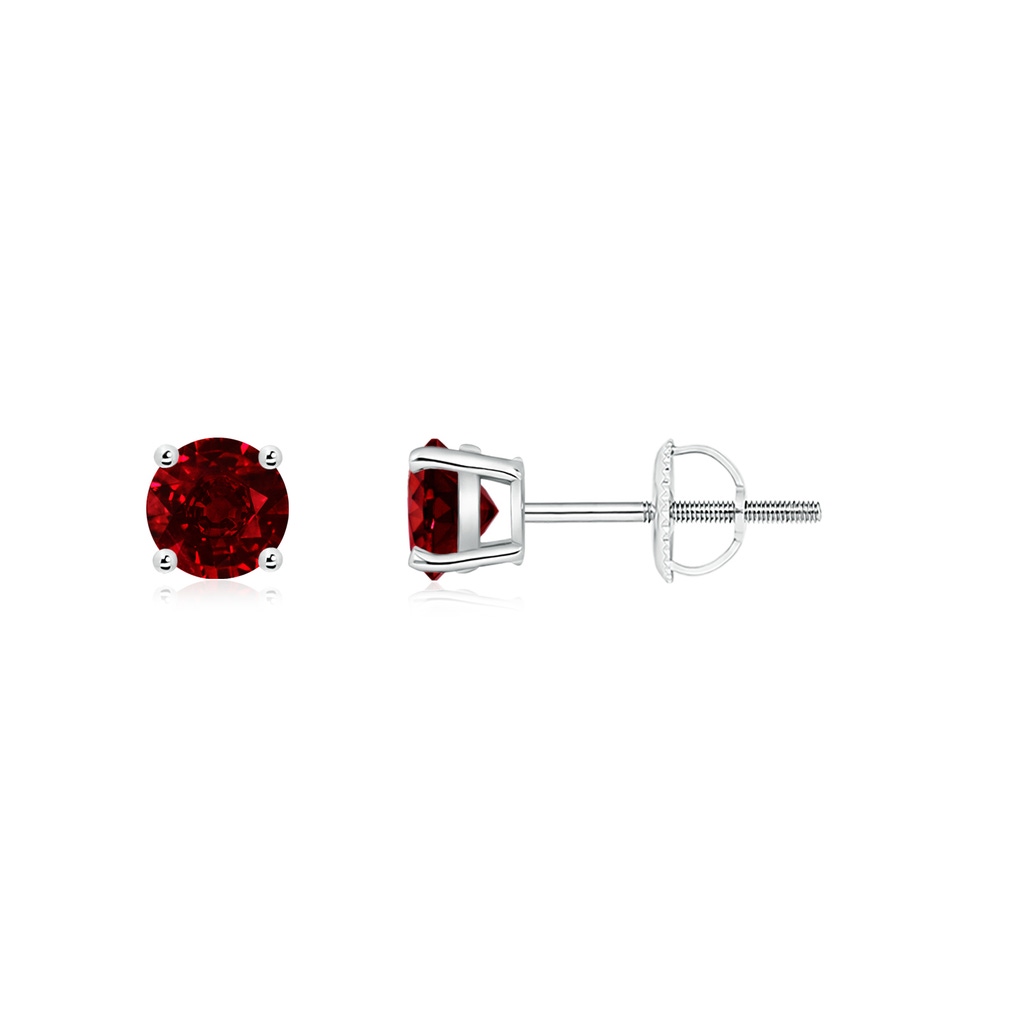 4mm AAAA Basket-Set Round Ruby Studs in White Gold 