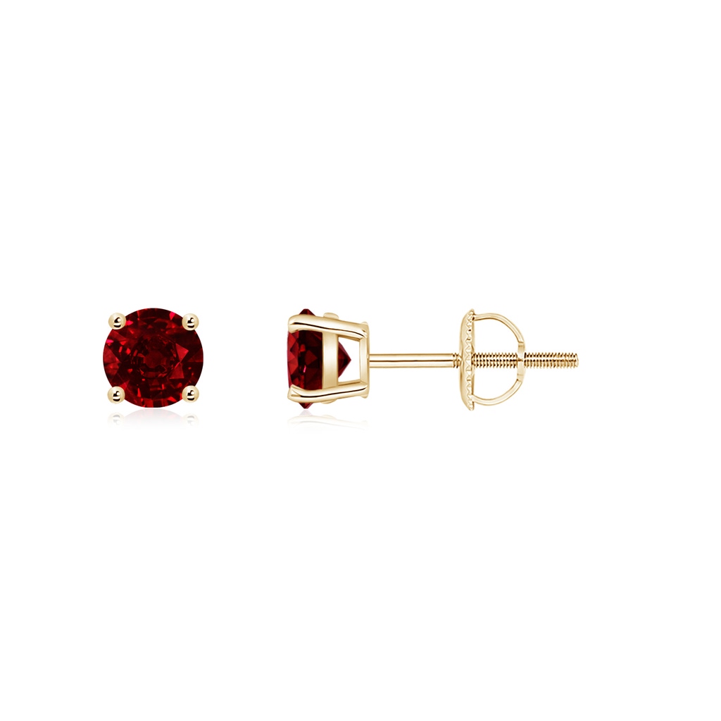 4mm AAAA Basket-Set Round Ruby Studs in Yellow Gold