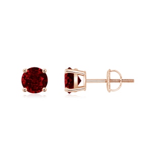 5mm AAAA Basket-Set Round Ruby Studs in Rose Gold