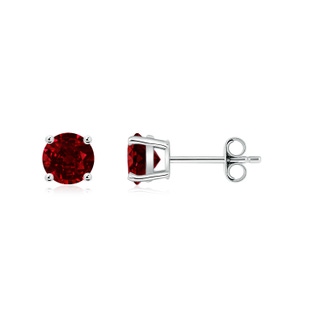 5mm AAAA Basket-Set Round Ruby Studs in S999 Silver