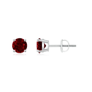 5mm AAAA Basket-Set Round Ruby Studs in White Gold