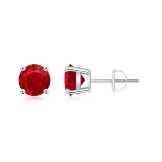 6mm AAA Basket-Set Round Ruby Studs in P950 Platinum