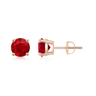 6mm AAA Basket-Set Round Ruby Studs in Rose Gold