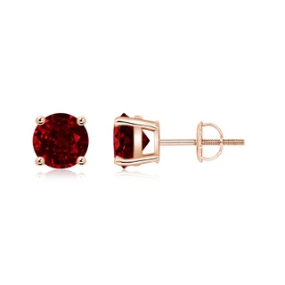 6mm AAAA Basket-Set Round Ruby Studs in Rose Gold