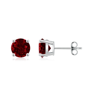 6mm AAAA Basket-Set Round Ruby Studs in S999 Silver