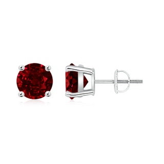 7mm AAAA Basket-Set Round Ruby Studs in P950 Platinum