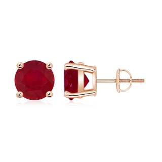 8mm AA Basket-Set Round Ruby Studs in Rose Gold