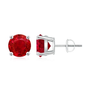 8mm AAA Basket-Set Round Ruby Studs in P950 Platinum