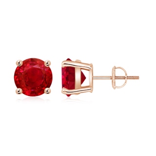 8mm AAA Basket-Set Round Ruby Studs in Rose Gold