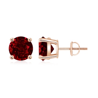 8mm AAAA Basket-Set Round Ruby Studs in Rose Gold