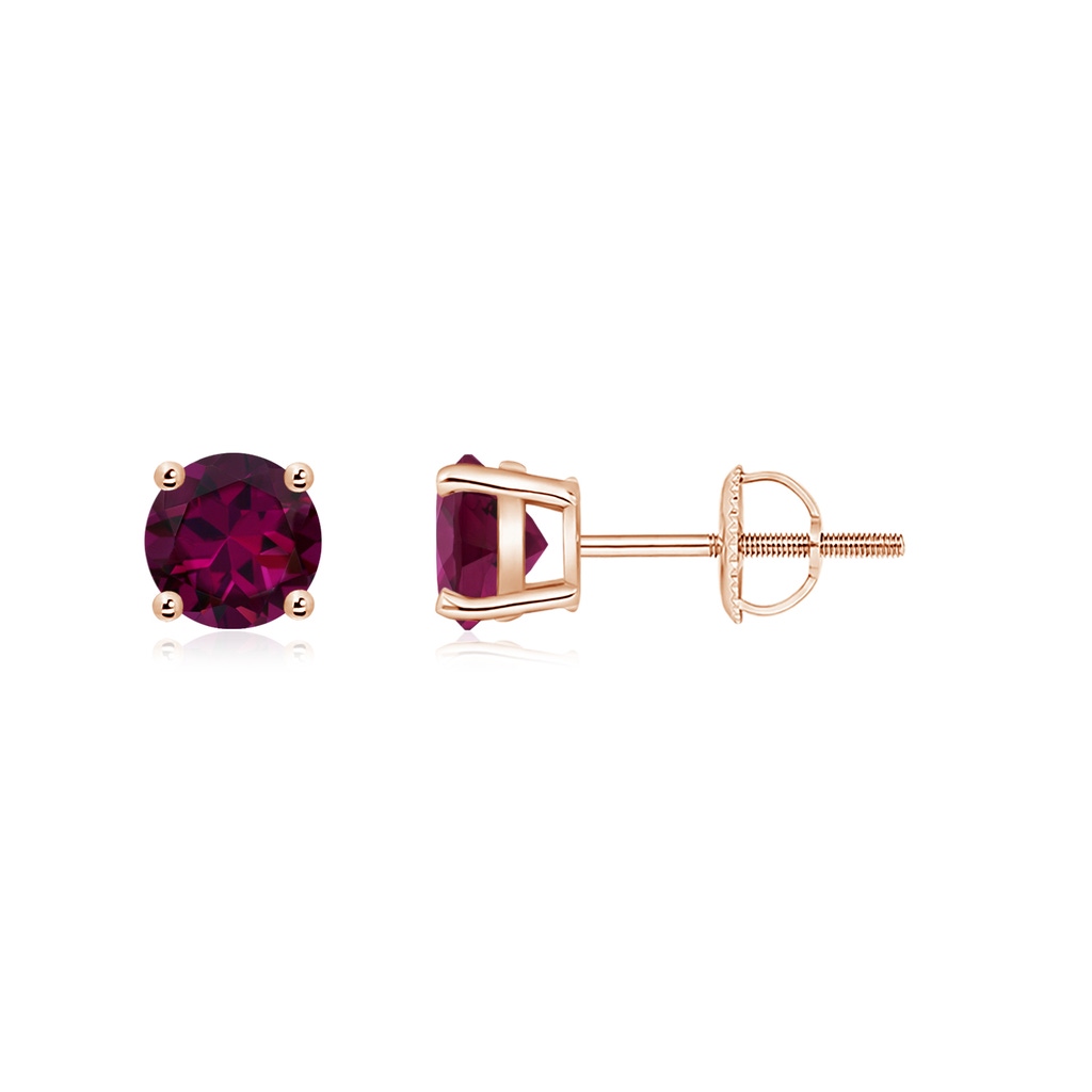 5mm AAAA Basket-Set Round Rhodolite Studs in Rose Gold