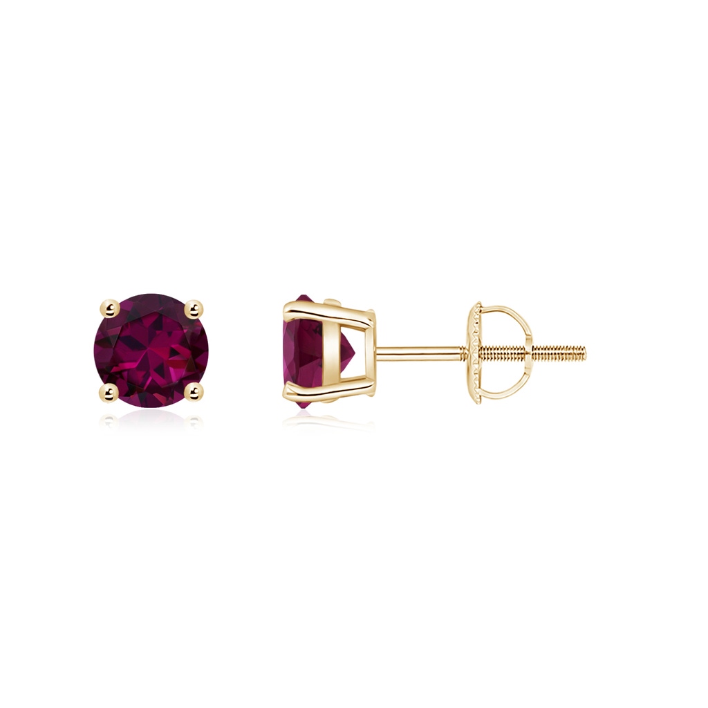 5mm AAAA Basket-Set Round Rhodolite Studs in Yellow Gold