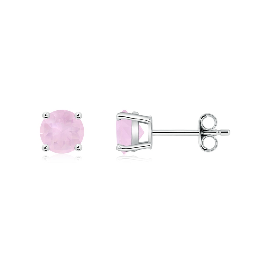 5mm AAA Basket-Set Round Rose Quartz Studs in White Gold side 199