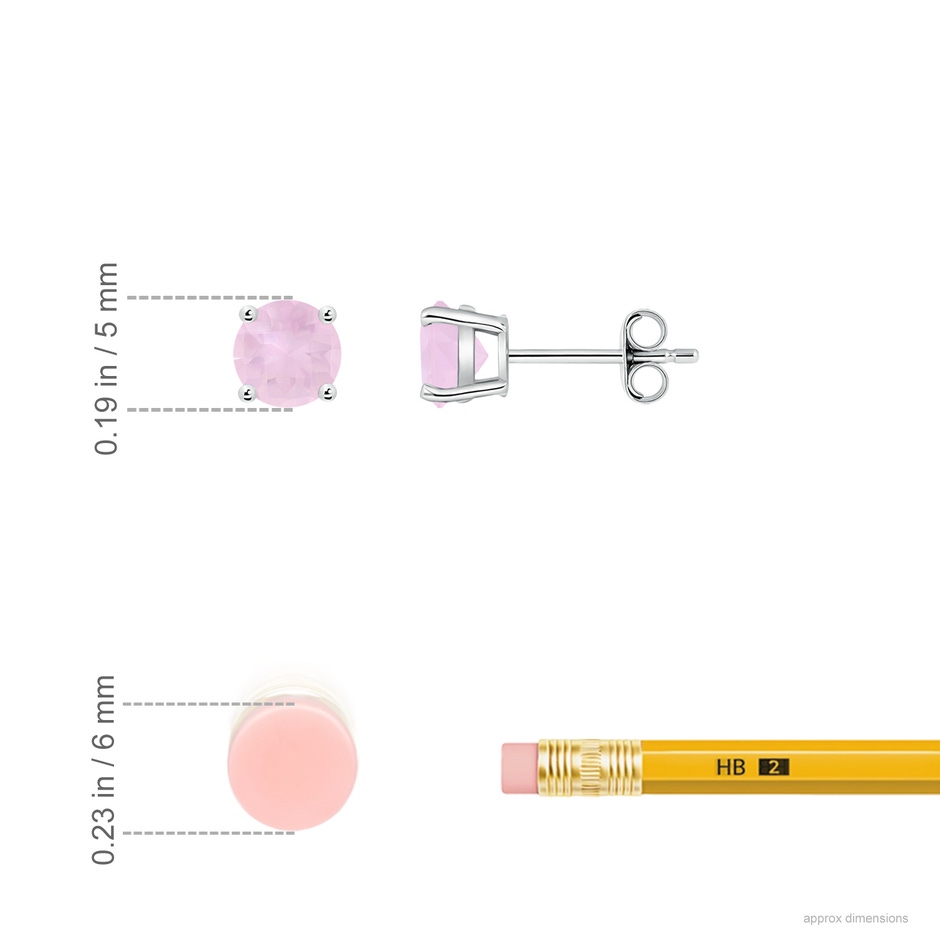 5mm AAA Basket-Set Round Rose Quartz Studs in White Gold ruler