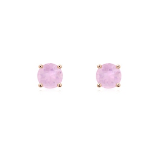 5mm AAAA Basket-Set Round Rose Quartz Studs in 9K Rose Gold